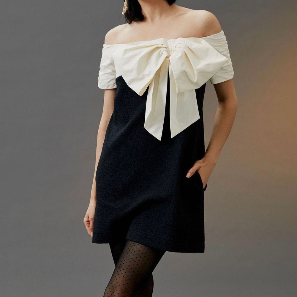 NWOT Anthropologie Maeve Bow Colorblocked Shift Mini Dress